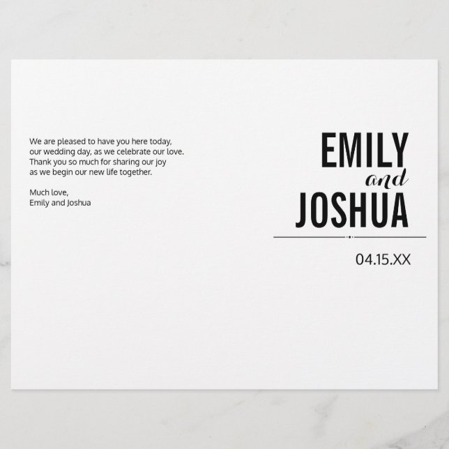 Plain Wedding Ceremony Program Custom Template (Front)