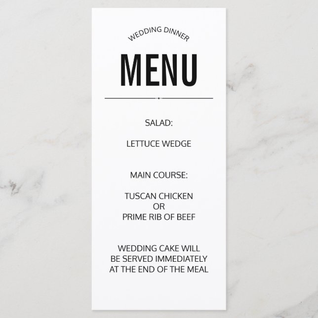 plain wedding menu custom template simple black (Front)