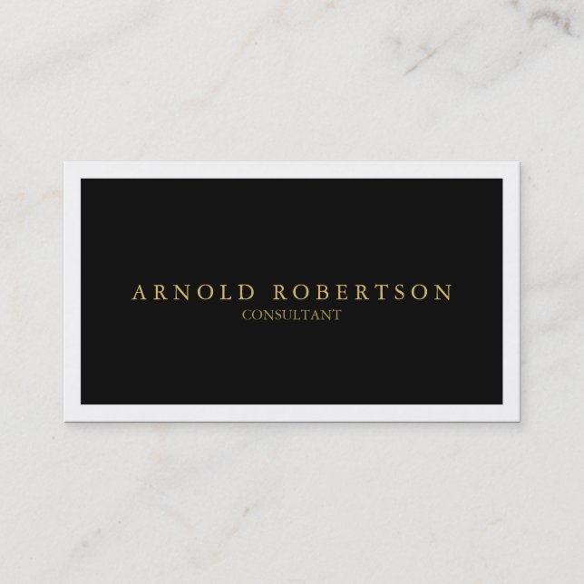 Plain White Border Black Colour Gold Business Card (Front)