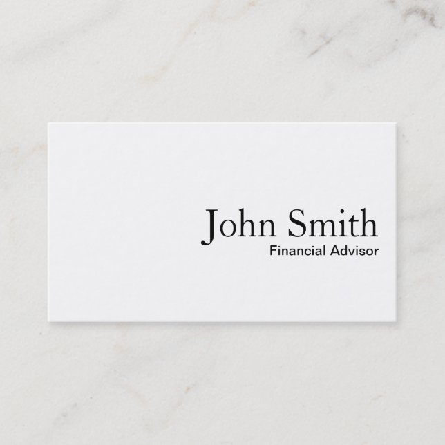 Plain White Financial Advisor Business Card (Front)