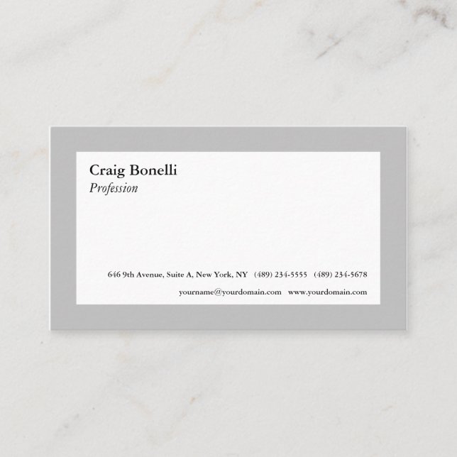 Plain White Grey Minimalist Modern Professional Business Card (Front)