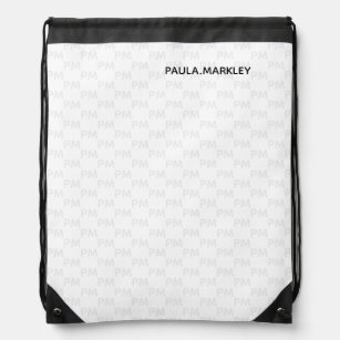 Plain White Grey Modern Simple Monogram Pattern Drawstring Bag