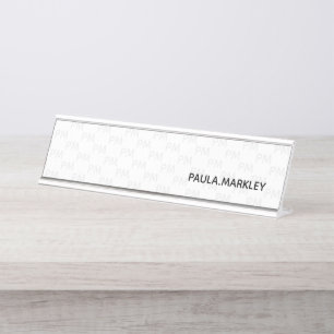Plain White Grey Simple Modern Monogram Pattern Desk Name Plate