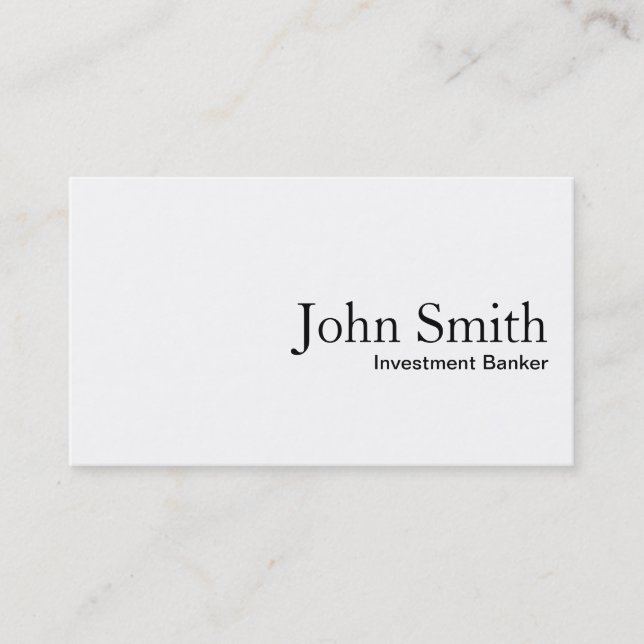 Plain White Investment Banker Business Card (Front)