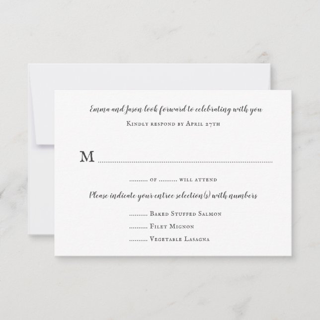 Plain White Menu RSVP Cards Guest Count Reply (Front)