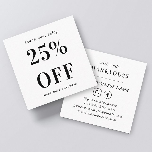 Plain White Modern Bold Typography Small Business Discount Card (Creator Uploaded)