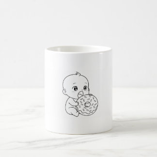 Plain white mug with a baby and giant doughnut