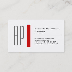 Plain White Red Trendy Monogram Business Card