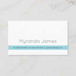 Plain White Simple Aqua Stripe Minimal Contact Business Card