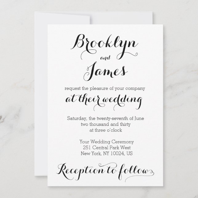 Plain White Wedding Invitations Bride And Groom (Front)