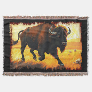 Plains Buffalo - Running American Buffalo Artwork Throw Blanket