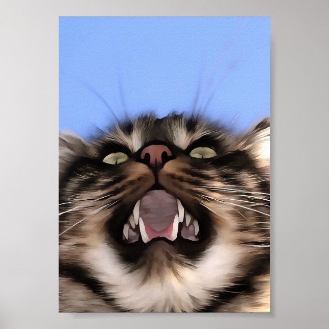 Plaintive Meow Of A Tabby Cat Acrylic Painting  Poster (Front)