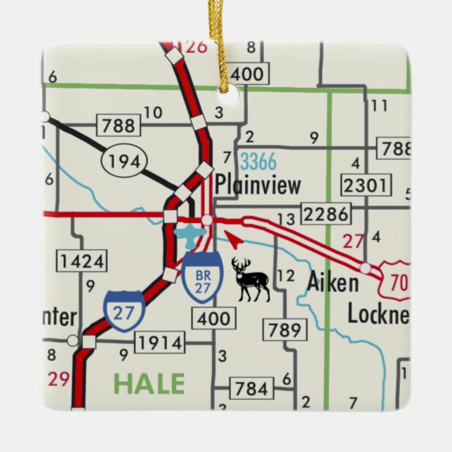 Plainview TX Road Map Ceramic Ornament (Front)