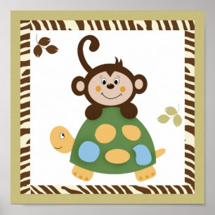 Plaisir dans la jungle 10x10 Monkey Art Poster Imp