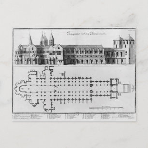Plan and elevation of Cluny Abbey Postcard