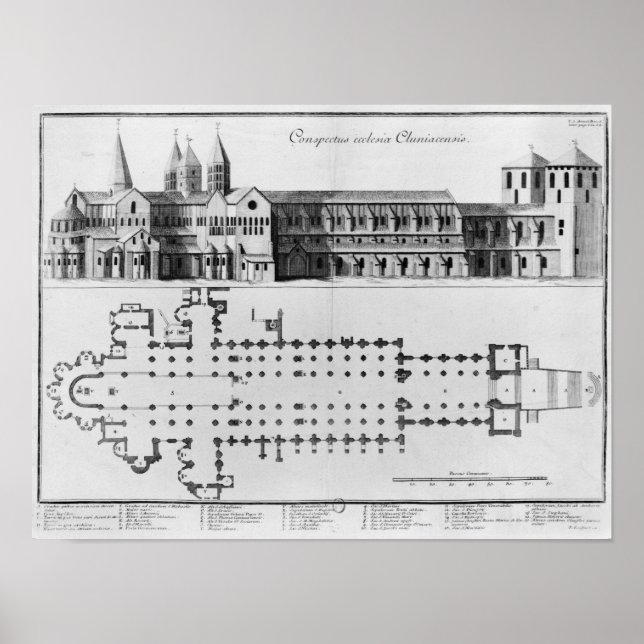 Plan and elevation of Cluny Abbey Poster (Front)