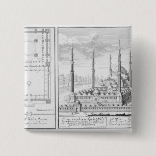 Plan and View of the Blue Mosque (1609-16), built 2 Inch Square Button