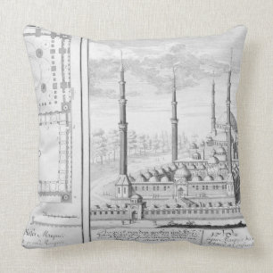 Plan and View of the Blue Mosque (1609-16), built Throw Pillow
