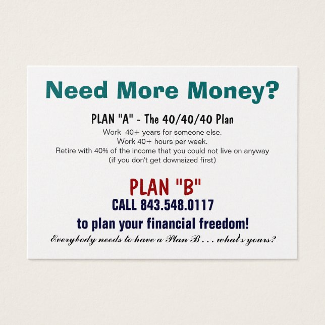 Plan B Sizzle Card (Front)