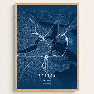 Plan de Boston Impression Bleue Massachusetts Art 