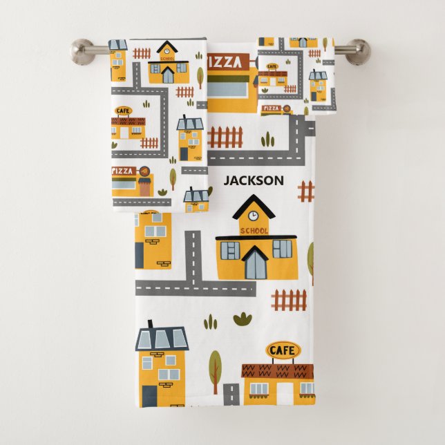 Plan de la ville Motif pour enfants Jaune et gris (En situation)
