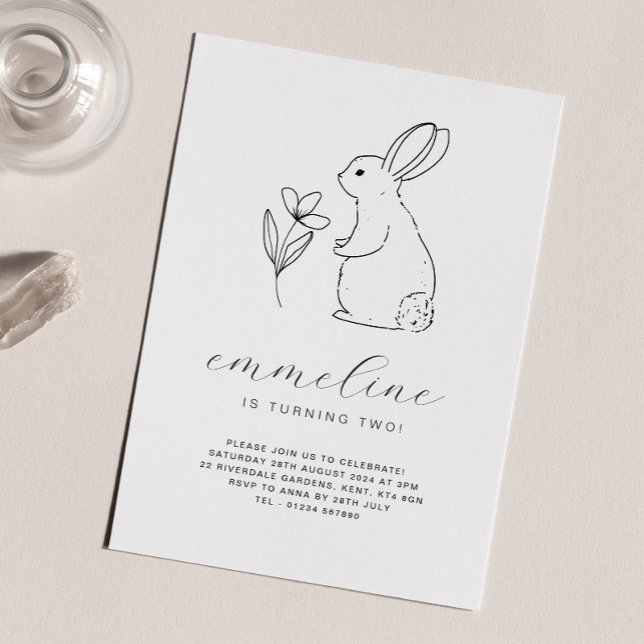 Plan de ligne de lapin Invitation d'anniversaire (Créateur téléchargé)