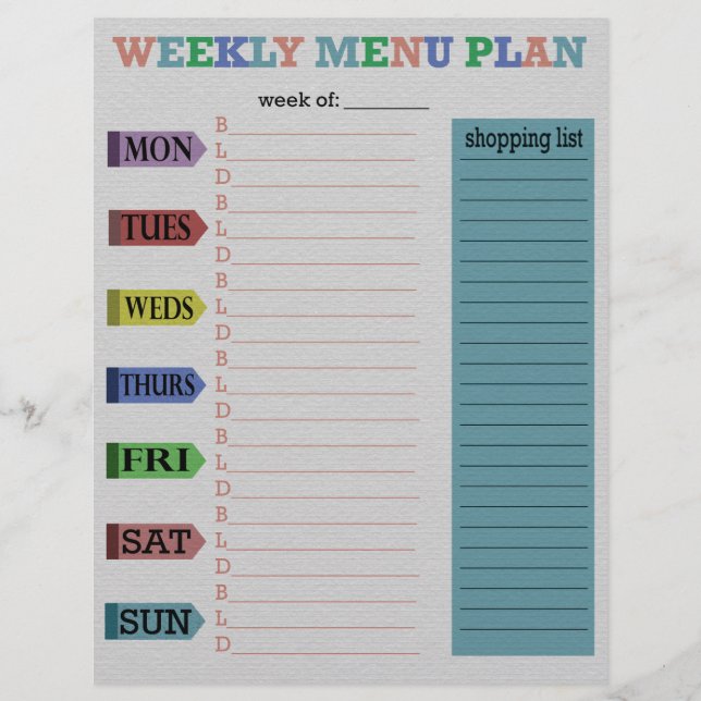 Plan de menu de deux semaines (Devant)
