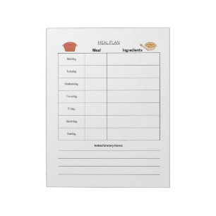 Plan de repas Bloc-notes de la page hebdomadaire