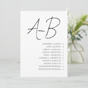 Plan de table alphabétique, Carte de mariage minim