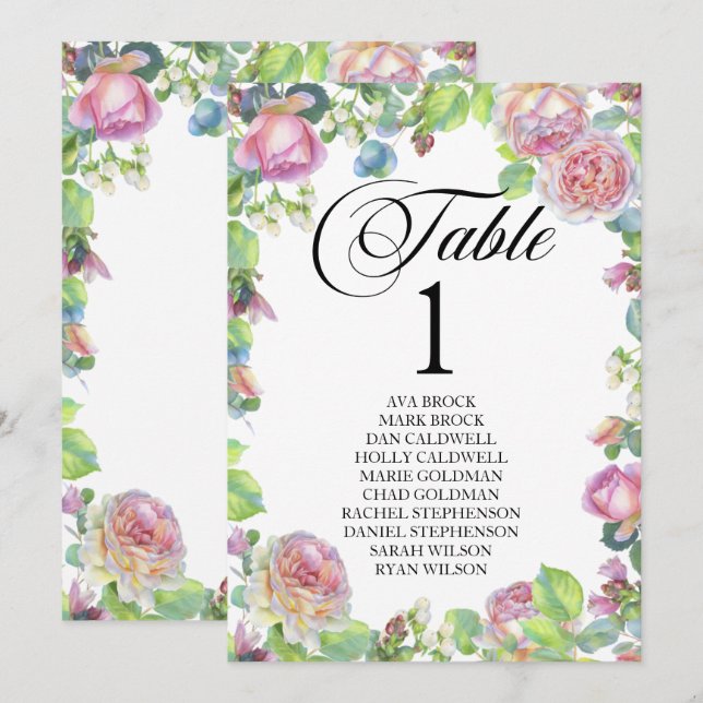 Plan de table carte joli calligraphie (Devant / Derrière)