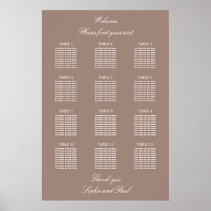 Plan de table de mariage affiche Taupe 12 Table