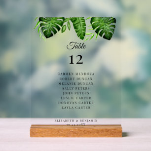 Plan de table de mariage avec verdure tropicale