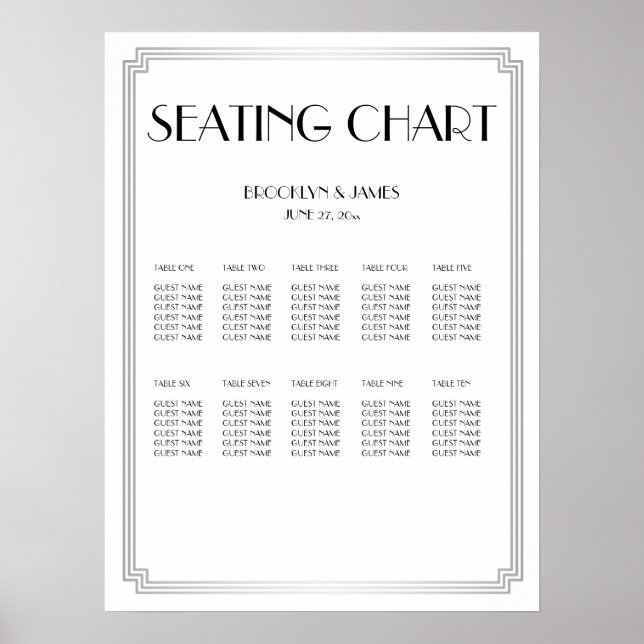 Plan de table de mariage blanc et argent Poster (Devant)