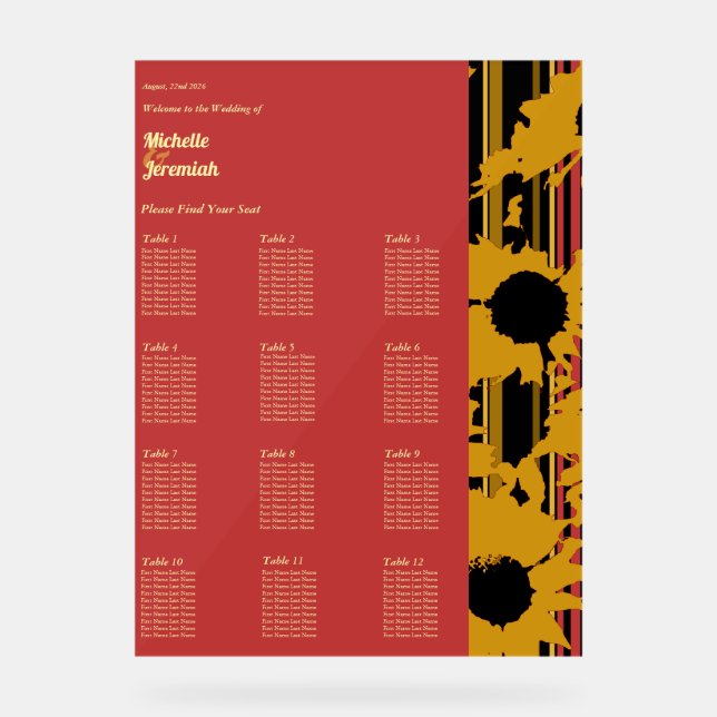 Plan de table de mariage Coucher de soleil Tournes (Recto)