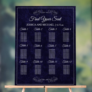 Plan de table de mariage élégant bleu marine 