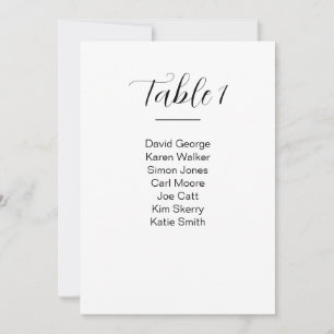 Plan de table de mariage moderne numéro de table