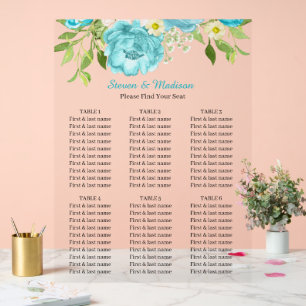 Plan de table de réception de mariage aqua et flor