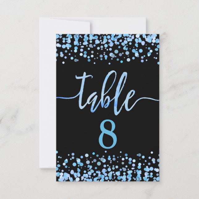 Plan de table et numéros de table à confettis bleu (Devant)