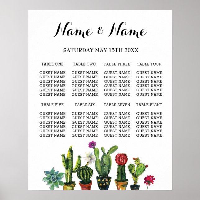 Plan de table Fiesta Poster Mariage 8 Cactus assis (Devant)