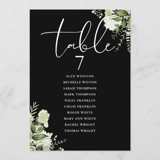 Plan de table floral avec verdure Numéro de table (Devant)
