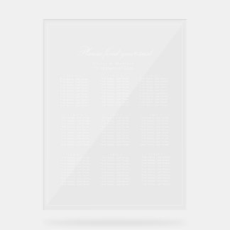 Plan de table minimaliste clair texte blanc