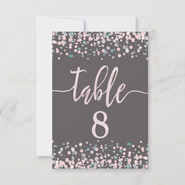 Plan de table numéro de table Confetti Rose tendre (Devant)