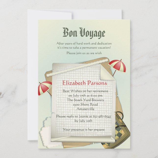 Plan de voyage Invitation de la partie de retraite (Devant)
