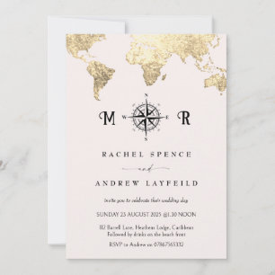 Plan de voyage rose et or faire-part de mariage