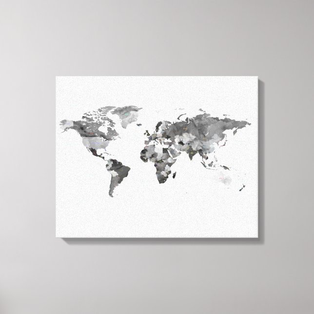 Plan du monde en noir et blanc toile étirée Imprim (Recto)