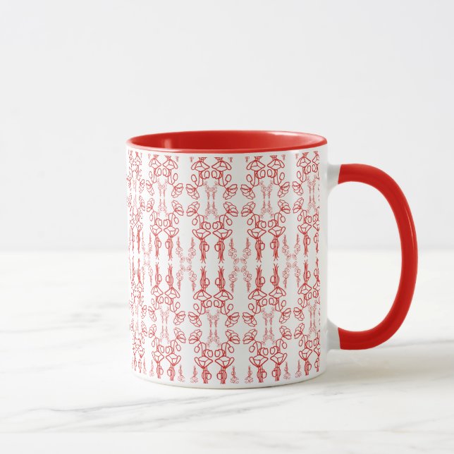 Plan du pavot, rouge sur blanc Ringer Coffee Mug (Droite)