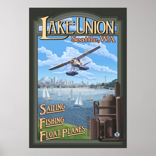 Plan flottant Lake Union - Seattle, WA Affiche de  (Devant)