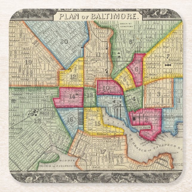 Plan Of Baltimore Square Paper Coaster (Front)