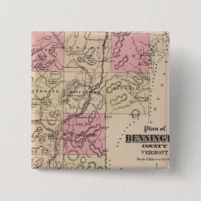 Plan of Bennington County, Vermont 2 Inch Square Button (Front)