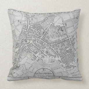 Plan of Birmingham, 1731, published 1789 (engravin Throw Pillow